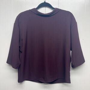 Uniqlo 3/4 Sleeve High Neck Purple Top Women's Size Small Office Casual Flawed